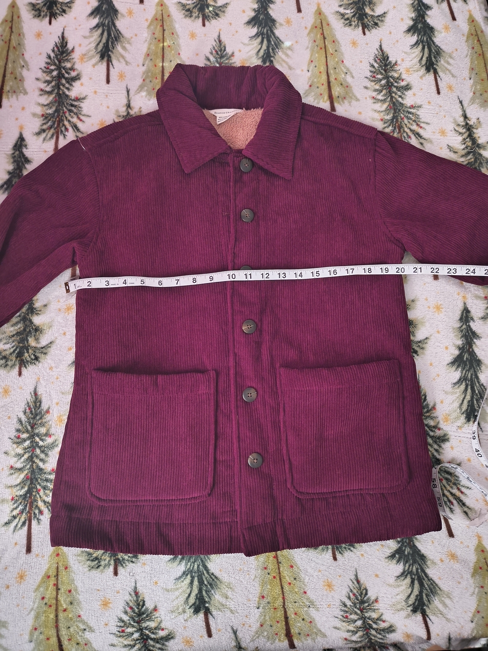 Boston Traders Corduroy Jacket with Contrast Sherpa Trim in Burgundy - Picture 6 of 10